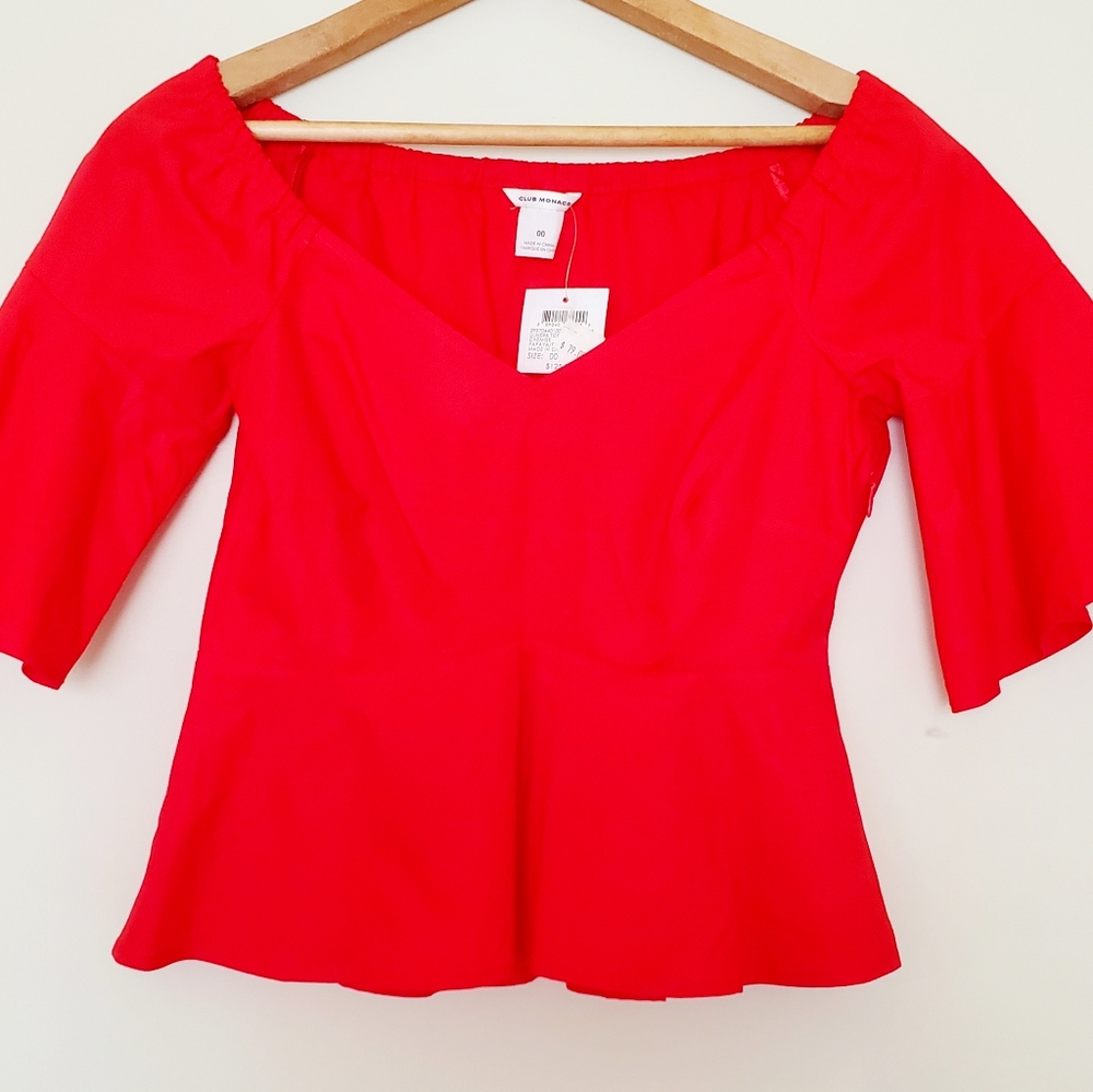 Club Monaco red peplum off shoulder blouse - Picture 6 of 7